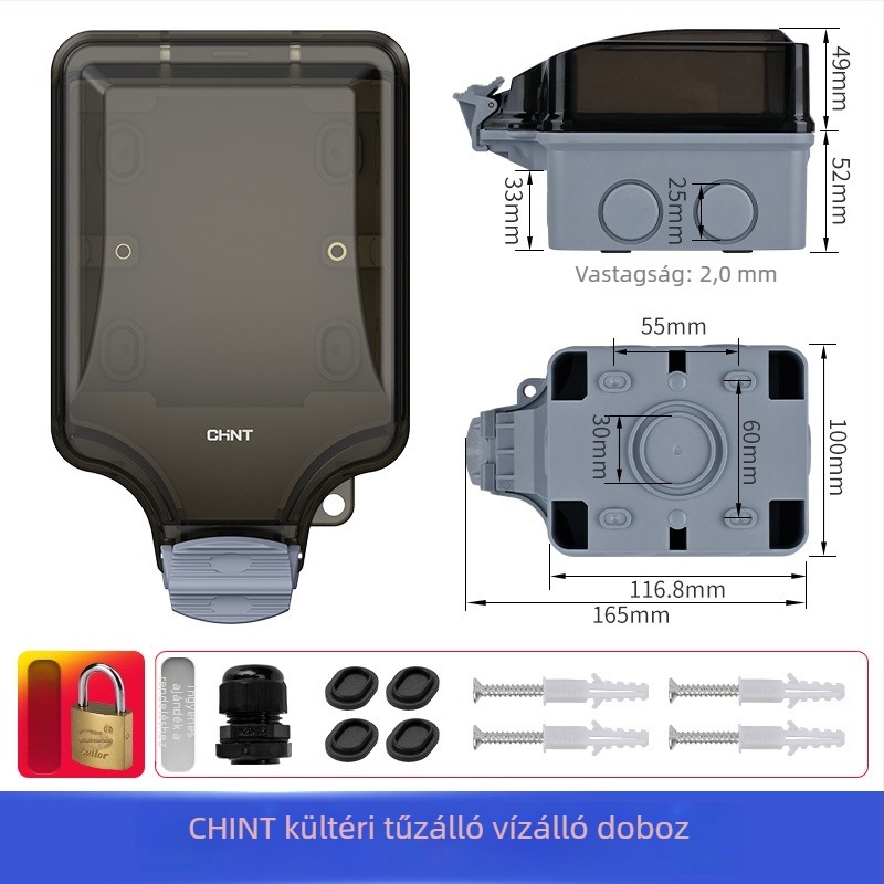 Kültéri IP66 vízálló kapcsoló- és dugaszoló doboz, felületi szerelés, zárható, PC/ABS ház