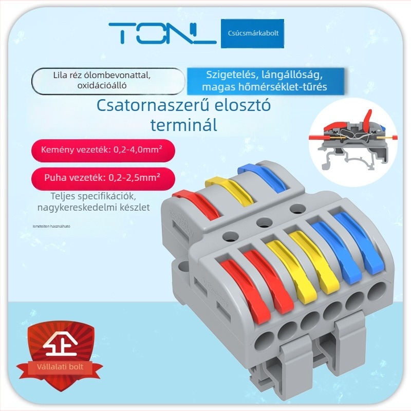 TL-633 sín típusú terminálfej elektromos elosztó szekrényhez, osztott terminál, gyors bekötés