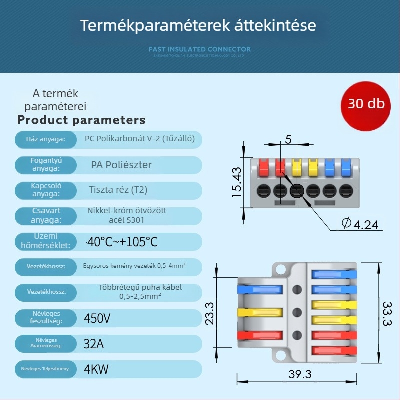 TL-633 sín típusú terminálfej elektromos elosztó szekrényhez, osztott terminál, gyors bekötés
