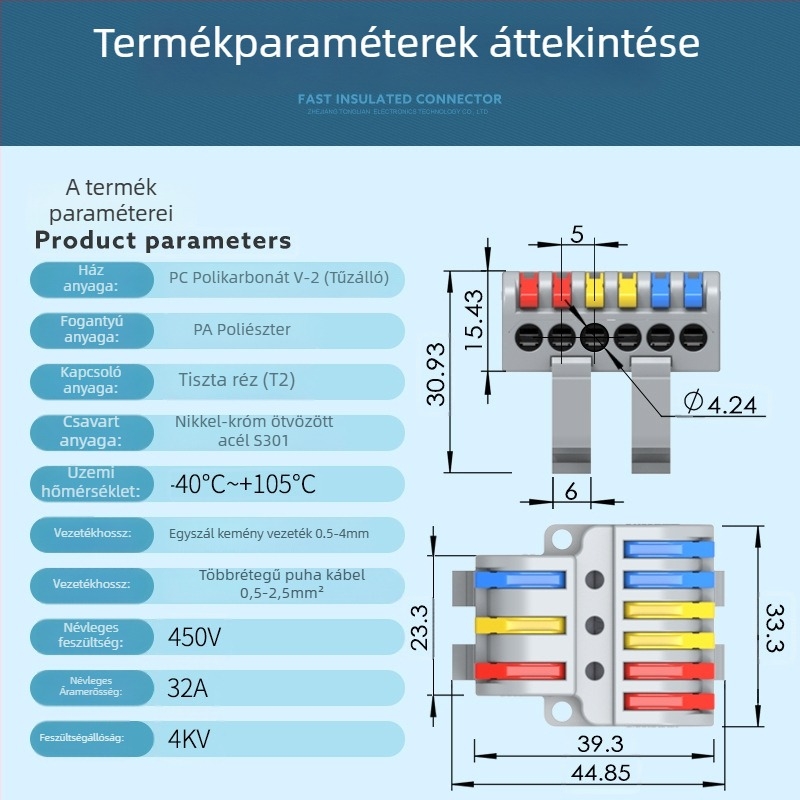TL-633 sín típusú terminálfej elektromos elosztó szekrényhez, osztott terminál, gyors bekötés
