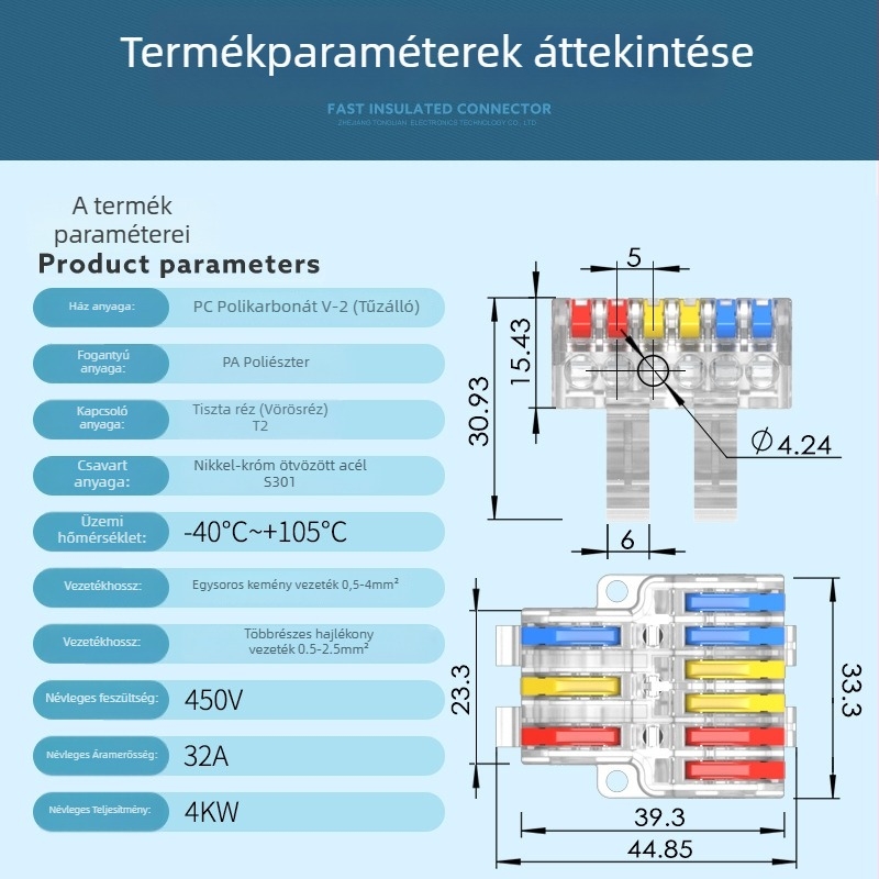 TL-633 sín típusú terminálfej elektromos elosztó szekrényhez, osztott terminál, gyors bekötés
