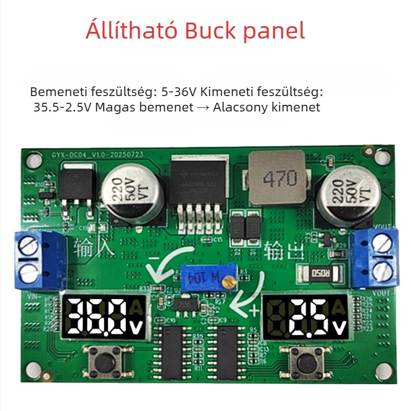 LM2596S állítható feszültség-növelő/csökkentő modul kettős digitális voltmérővel, szabályozott tápegység autóhoz DIY