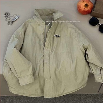 Gyermekeknek készült fleece-betétes ing, 71–80% poliészter, négyzetes gallér, hosszú ujjú
