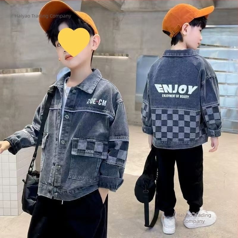 Gyerekeknek szánt denimszövetes ingkabát – fiúknak, tavasz–ősz, casual, stílusos