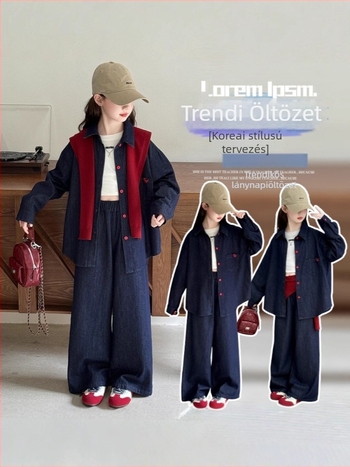 Lányoknak szóló tavasz–ősz mellény- és ing készlet, 2 darab, 80% pamut, puha feldolgozású anyag, hosszú ujjú