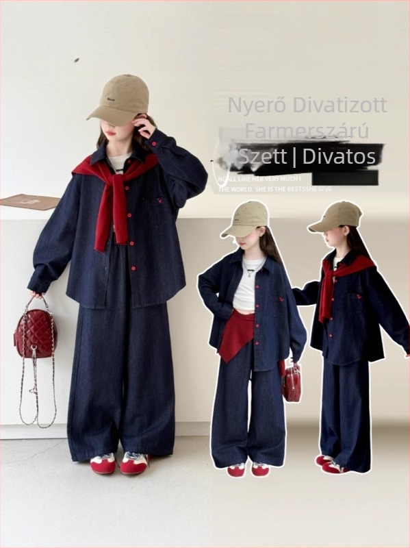 Lányoknak szóló tavasz–ősz mellény- és ing készlet, 2 darab, 80% pamut, puha feldolgozású anyag, hosszú ujjú