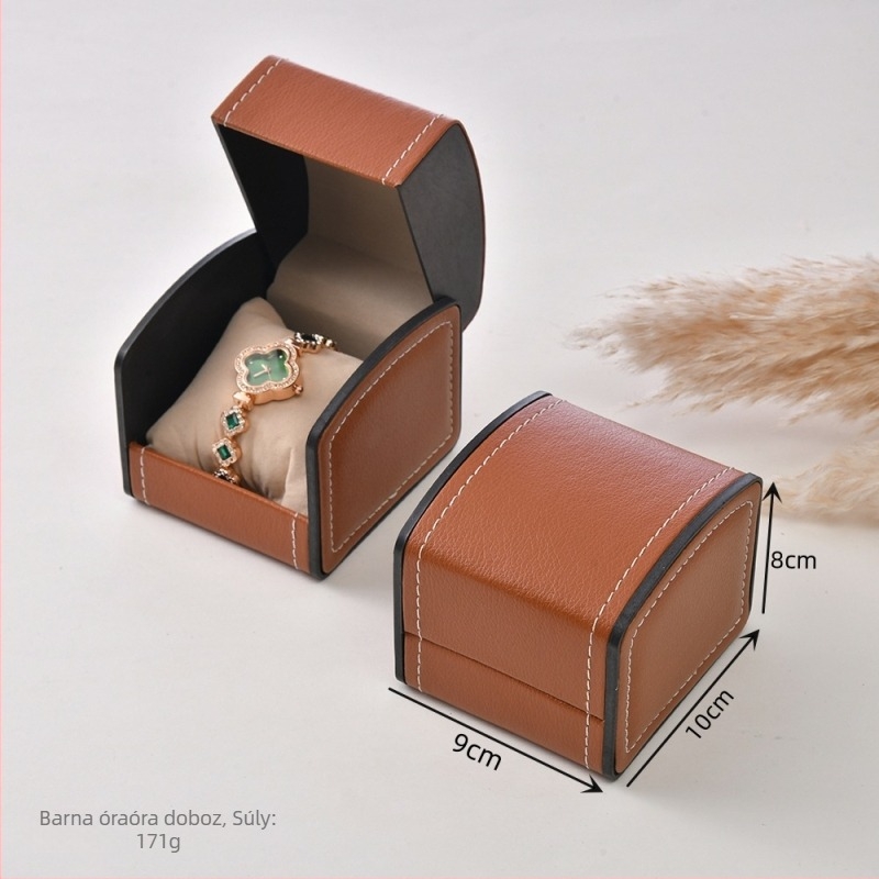 PU bőrű óratartó doboz íves fedéllel – mechanikus órák és ékszerek, karkötő rendező