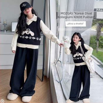 Lányok őszi kétrészes szett — hosszú ujjú felső és nadrág, anyaga: poliészter 70% pamutkeverék, iskolai stílus, minták: állatok/egyszínű/egyéb, 8+ éveseknek, őszi