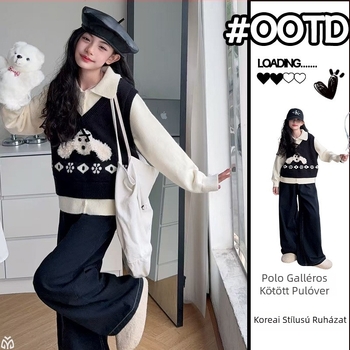 Lányok őszi kétrészes szett — hosszú ujjú felső és nadrág, anyaga: poliészter 70% pamutkeverék, iskolai stílus, minták: állatok/egyszínű/egyéb, 8+ éveseknek, őszi