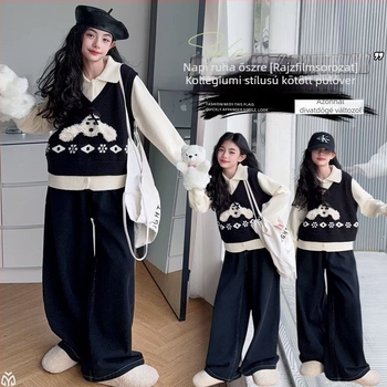 Lányok őszi kétrészes szett — hosszú ujjú felső és nadrág, anyaga: poliészter 70% pamutkeverék, iskolai stílus, minták: állatok/egyszínű/egyéb, 8+ éveseknek, őszi