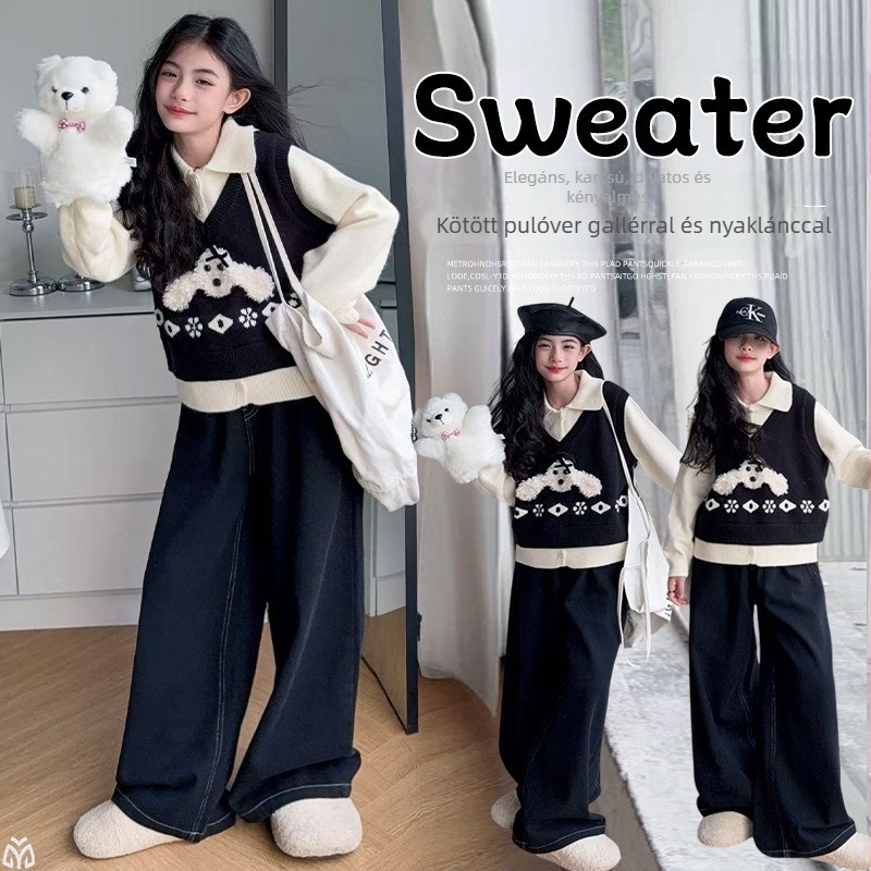 Lányok őszi kétrészes szett — hosszú ujjú felső és nadrág, anyaga: poliészter 70% pamutkeverék, iskolai stílus, minták: állatok/egyszínű/egyéb, 8+ éveseknek, őszi