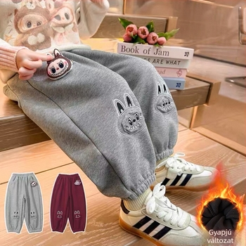 lányok téli fleece-betétes nadrág, rajzfilm mintával, meleg és kényelmes