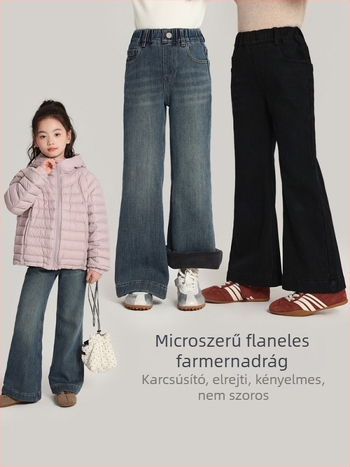 Pudding Haru Gyerekek Denim Nadrág – fleece-béléssel, vastagított, bő szárú, középmagas derékvonal, gombos záródás