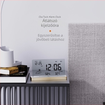 Ébresztőóra LCD kijelzővel, hőmérő, páratartalom mérése, naptár és 24 órás idő