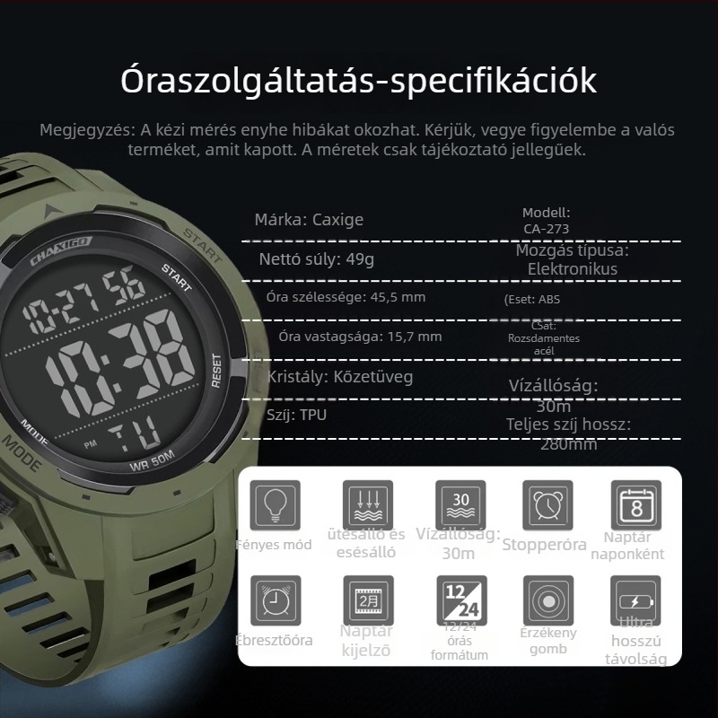Chaxigo digitális óra diákoknak – világító számkijelző, 30 m vízálló, elektronikus működés, ébresztőóra