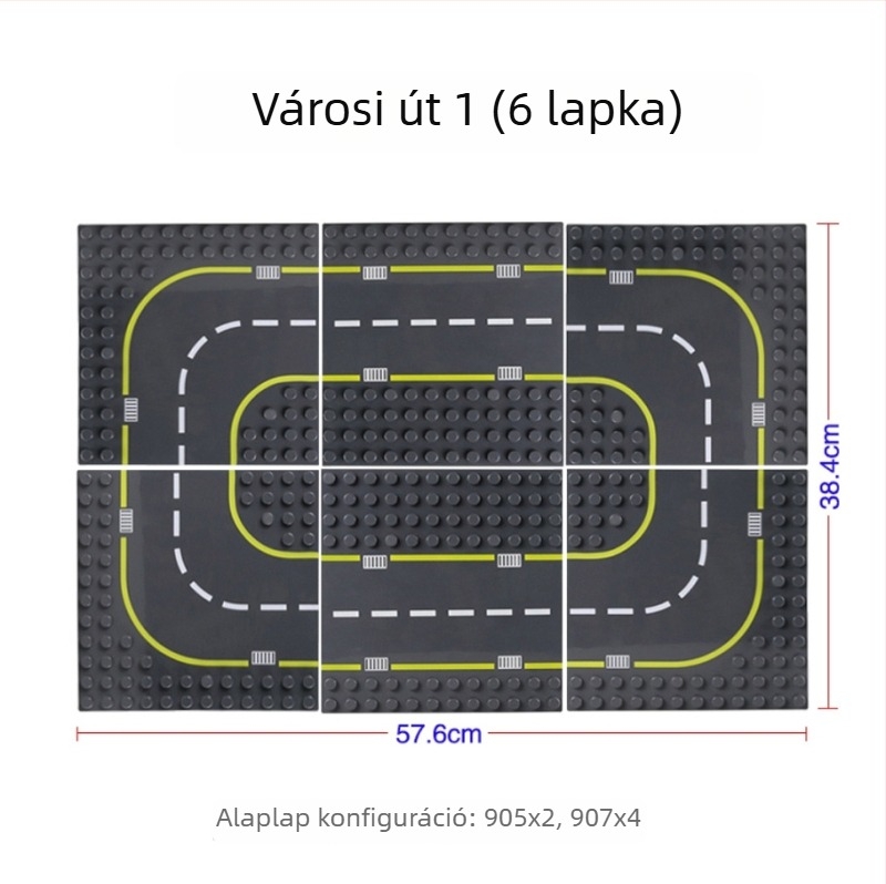 Útépítő építőelemekhez használható alaplap, kompatibilis LEGO nagyobb darabokkal, ABS műanyag, 100–200 darab, 7–14 éveseknek