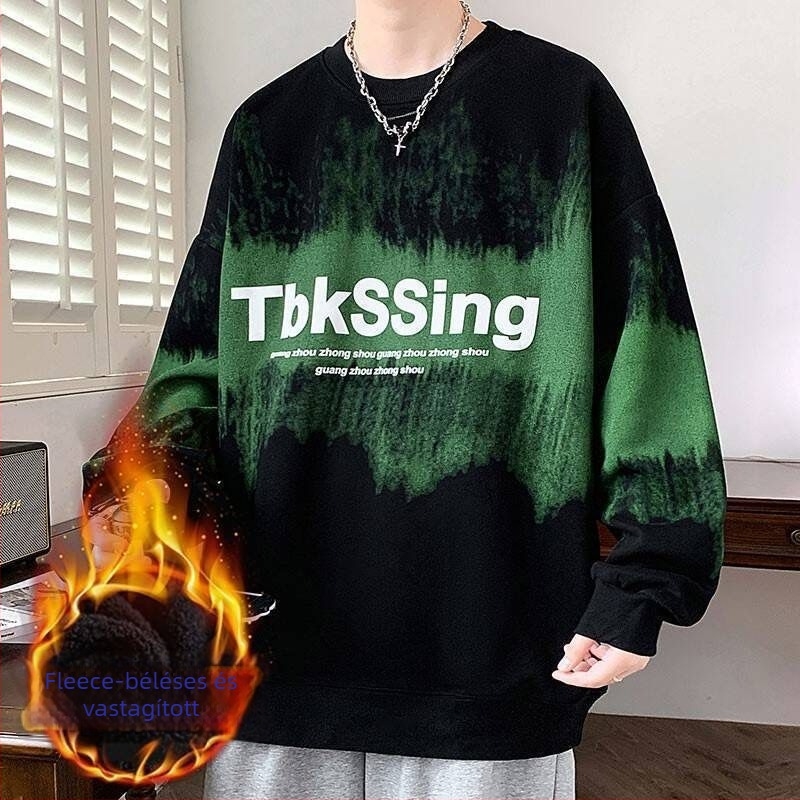 Pamutból készült fleece-béléses pulóver, kerek nyakú, hosszú ujjú, laza szabás, gradiens mintázat