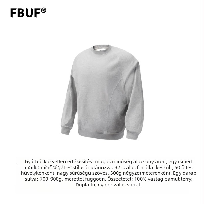 FBUF vast pamutból készült pulóver, boxy szabás, álló gallér, hosszú ujjú, patch díszítés, 96%+ pamut, 500G anyag, tavasz–őszre