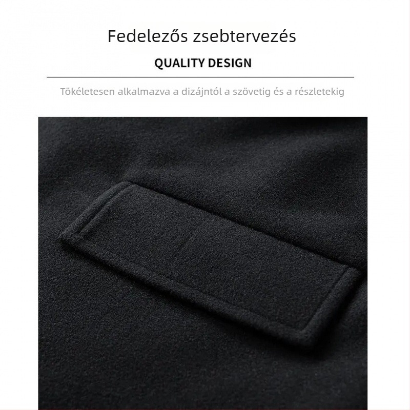 Koreai stílusú középhosszú férfi palto, ősz-téli szezon, dupla gombos, egyszínű anyag, reveres gallér