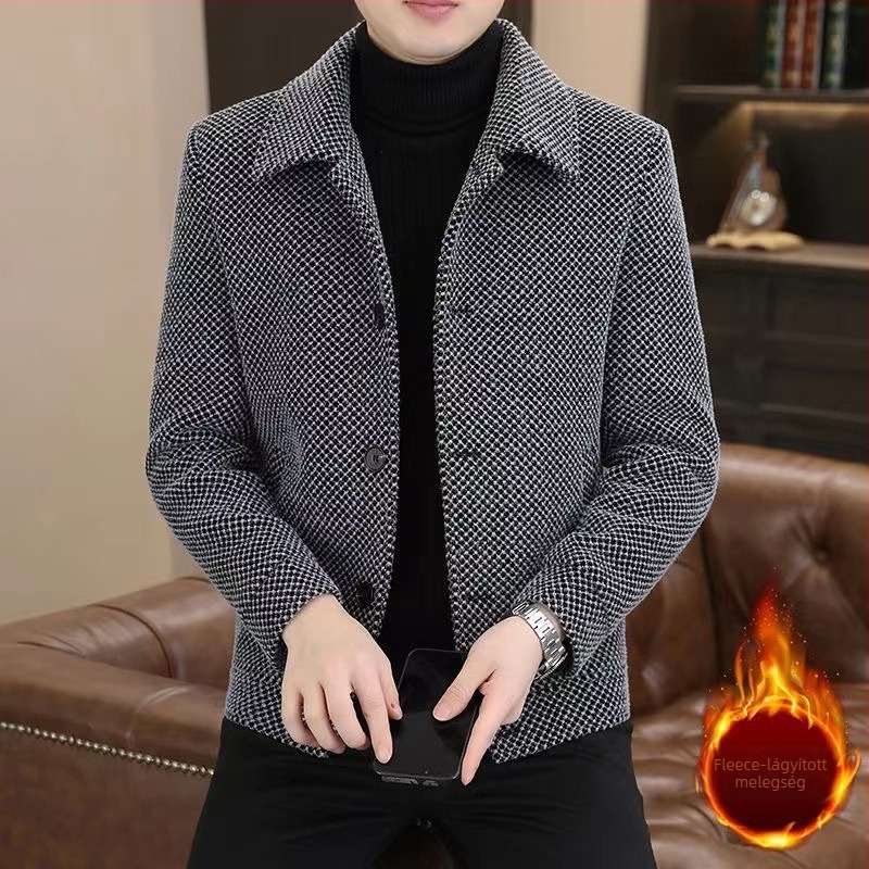 Férfi téli dzseki, városi stílus, szűk szabás, egyrészes gombolás, vastag anyag