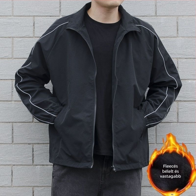 Férfi szabadon illeszkedő külső kabát cipzárral és állógallérral, oldalsó zsebekkel, lélegző Vinylon anyag, vastag szövet