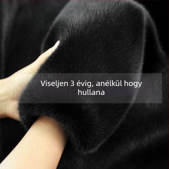 Mesterséges Mink szőrme kabát kapucnival, hosszú ujjú, Mink Velvet anyag, poliészter alap, japán-koreai lazító stílus
