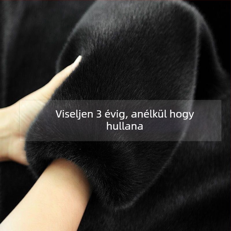 Mesterséges Mink szőrme kabát kapucnival, hosszú ujjú, Mink Velvet anyag, poliészter alap, japán-koreai lazító stílus