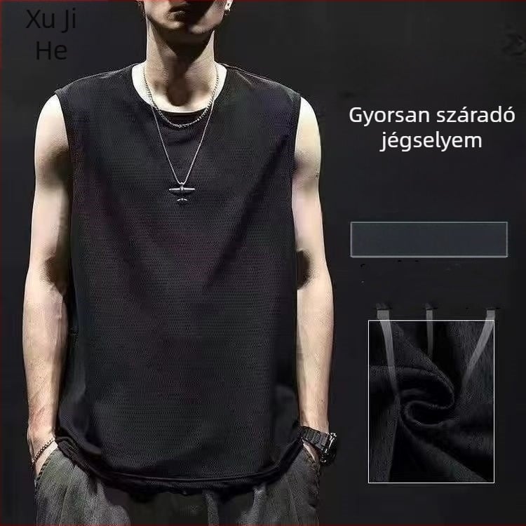 Férfi Ice Silk ujjatlan felső, nyár, gyorsan száradó anyag, lazán szabott, kosárlabdára és edzésre