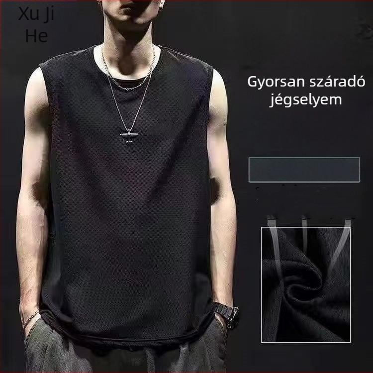 Férfi Ice Silk ujjatlan felső, nyár, gyorsan száradó anyag, lazán szabott, kosárlabdára és edzésre