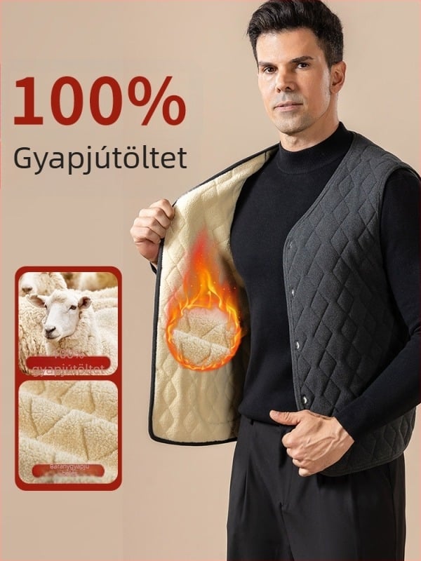 Férfi téli mellény fleece bélésével, steppelt és vastag, ujj nélküli