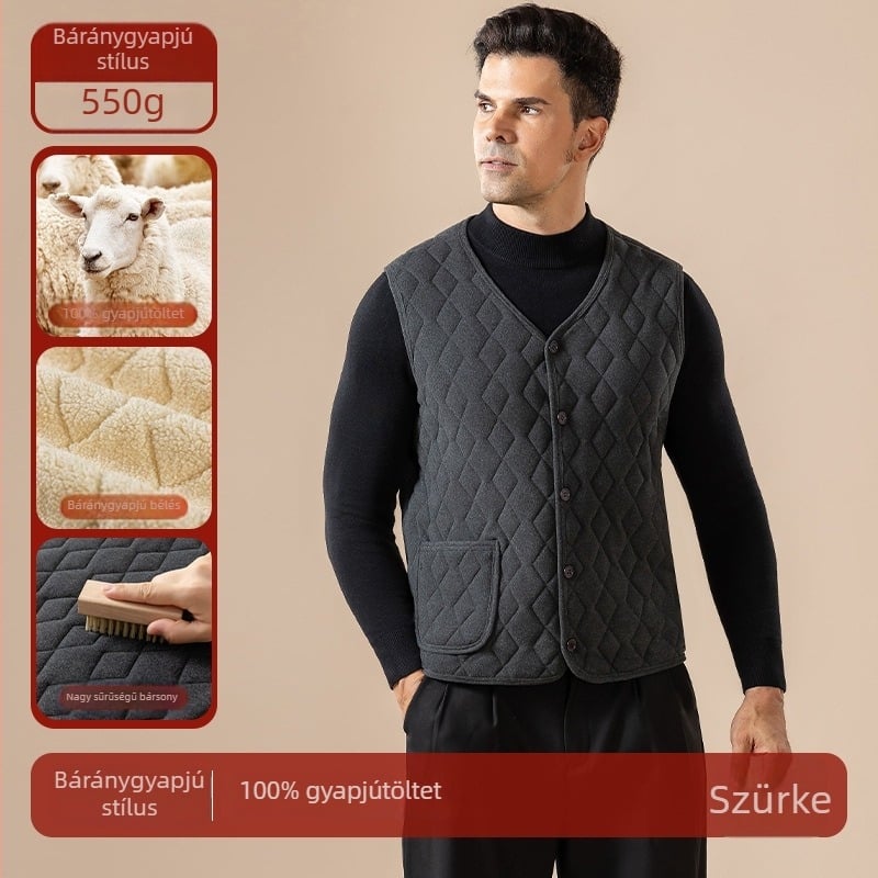 Férfi téli mellény fleece bélésével, steppelt és vastag, ujj nélküli