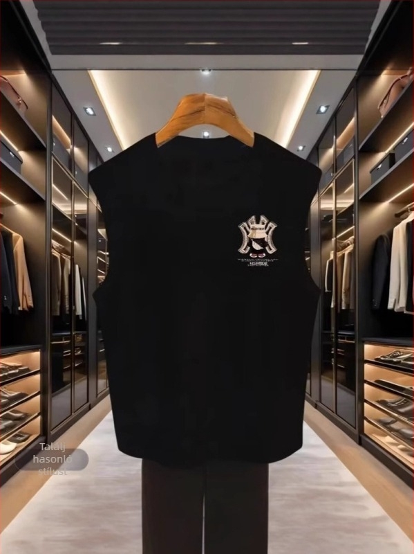 Szabadon szabott pamut ujjatlan T‑shirt felső, karikatúra nyomással, vékony anyag, nyár