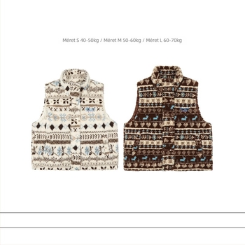 Vintage jacquard virágmintás mellény magas gallérral, vastag poliészter, egypontos gombolás
