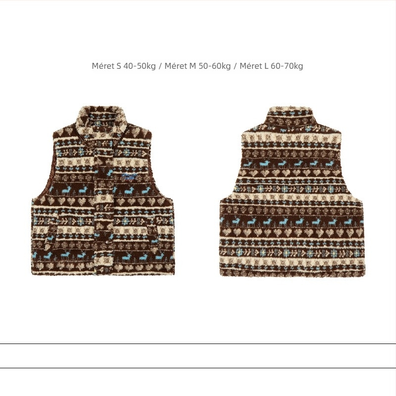 Vintage jacquard virágmintás mellény magas gallérral, vastag poliészter, egypontos gombolás