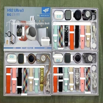 H92 Ultra3 okosóra Bluetooth hívásokkal és vezeték nélküli audio készlettel, AMOLED kijelző, egészségügyi szenzorok (pulzus, vérnyomás, SpO2, testhőmérséklet), vízálló, vezeték nélküli/mágneses töltés