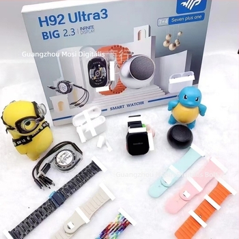 H92 Ultra3 okosóra Bluetooth hívásokkal és vezeték nélküli audio készlettel, AMOLED kijelző, egészségügyi szenzorok (pulzus, vérnyomás, SpO2, testhőmérséklet), vízálló, vezeték nélküli/mágneses töltés