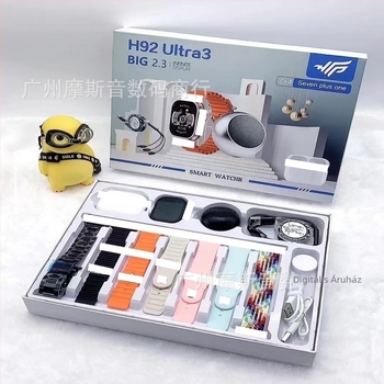H92 Ultra3 okosóra Bluetooth hívásokkal és vezeték nélküli audio készlettel, AMOLED kijelző, egészségügyi szenzorok (pulzus, vérnyomás, SpO2, testhőmérséklet), vízálló, vezeték nélküli/mágneses töltés
