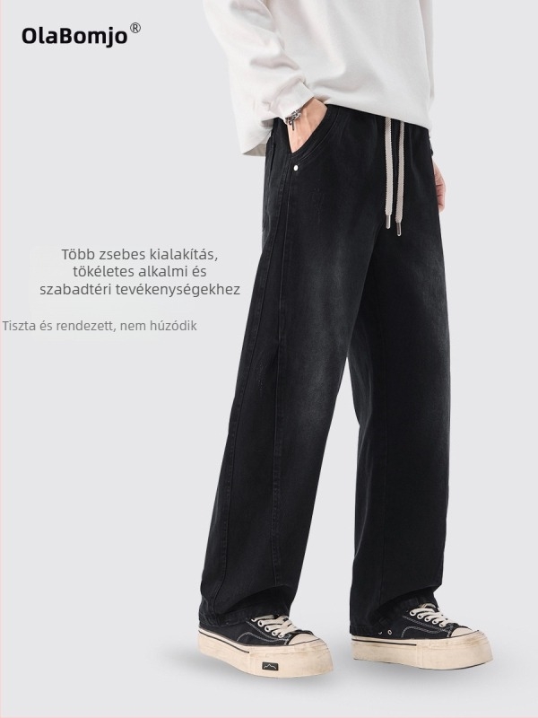 Olaboncho őszi–téli laza szabású nadrág, retró, amerikai stílusú, casual, egyenes szabás, pamut, gyűrődésmentes