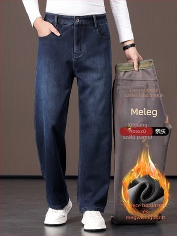 Fleece-betétes farmer nadrág, vastagított, egyenes szabású, magas derekú, hétköznapi téli 2025