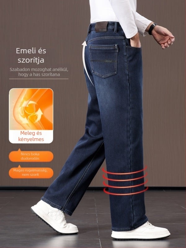 Fleece-betétes farmer nadrág, vastagított, egyenes szabású, magas derekú, hétköznapi téli 2025