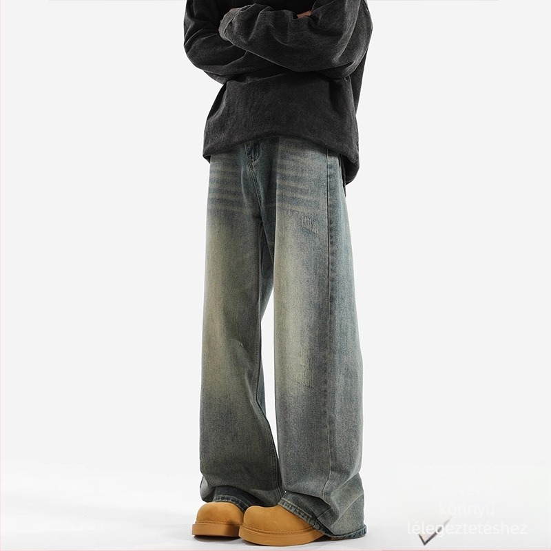 Denim farmernadrág fleece béléssel, középső derekú, cipzár, egyenes szárú