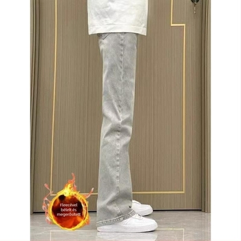 Férfi egyenes szabású farmer, fleece-belsővel, középmagas derék, cipzáras zárás, pamut-keverék 50–60%