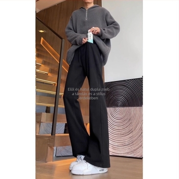 Őszi egyenes szabású farmer, középmagas derék, cipzár, vastag pamut denim, plisírozott mandzsetta