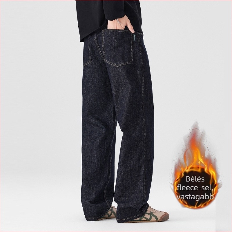 Lyocell természetes színű férfi denim nadrág, egyenes, laza fazon, mosott hatás