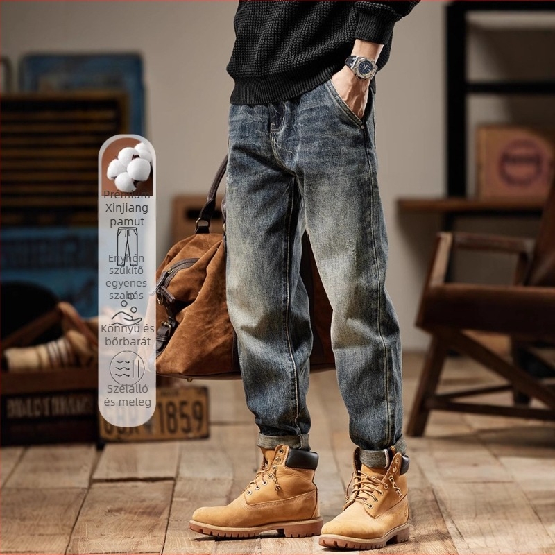 Férfi farmernadrág - utcai trend, keskeny szabás, középső derék, 99,4% pamut, cipzár