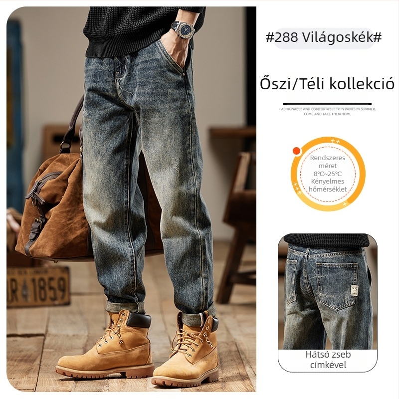 Férfi farmernadrág - utcai trend, keskeny szabás, középső derék, 99,4% pamut, cipzár