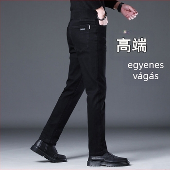 Férfi denim nadrág fleece béléssel, téli, egyenes szabású, középmagas derék