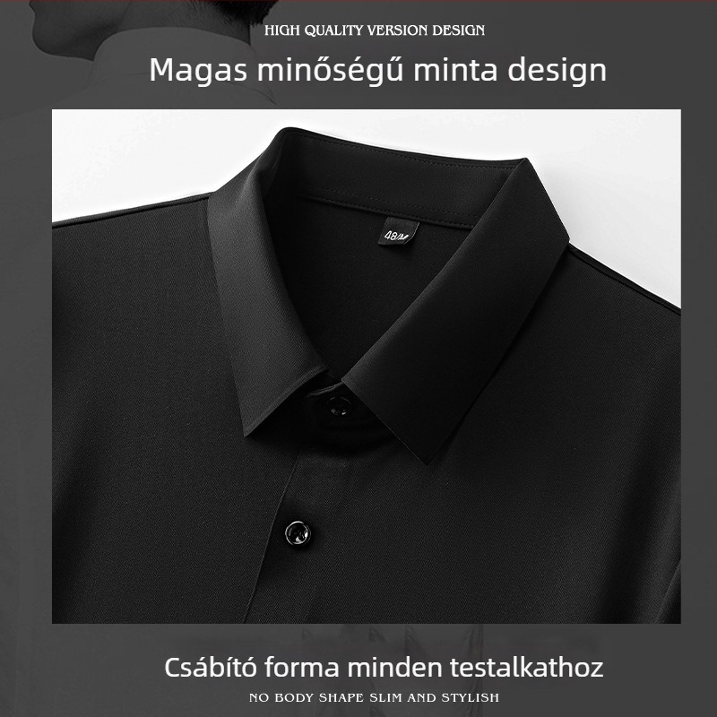 Hosszú ujjú ing, vasalásmentes, nylon-spandex keverék, karcsú fazon, rever gallér, mintás betűk