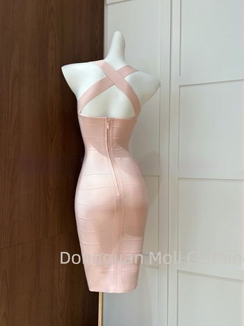 Női hátsó nyitott, magas derekú bordázott anyagból készült bandázs ruha cipzárral