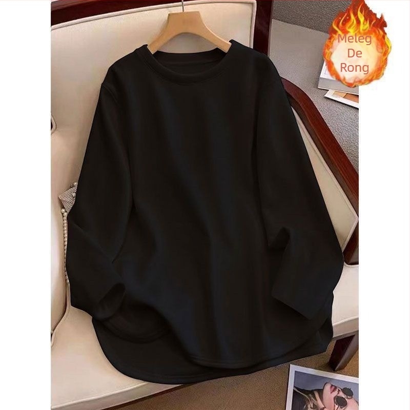 Női középméretű fehér felső fleece-beléssel, laza pulóver hosszú ujjakkal